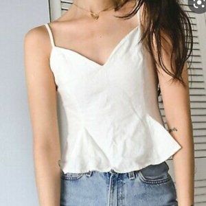 Zara White Linen Peplum Flared Tank
